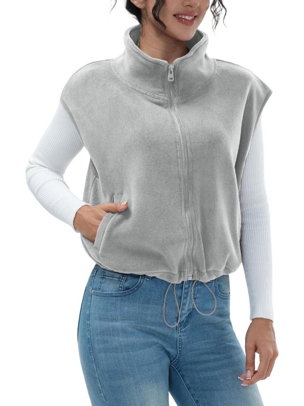 Cozy Women's Fleece Vest - Warm Sleeveless Sherpa Crop Coat with Stand Collar